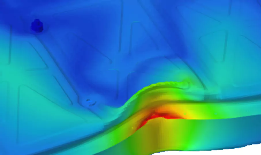 Deformation and stress levels after lateral pole crashing of car battery