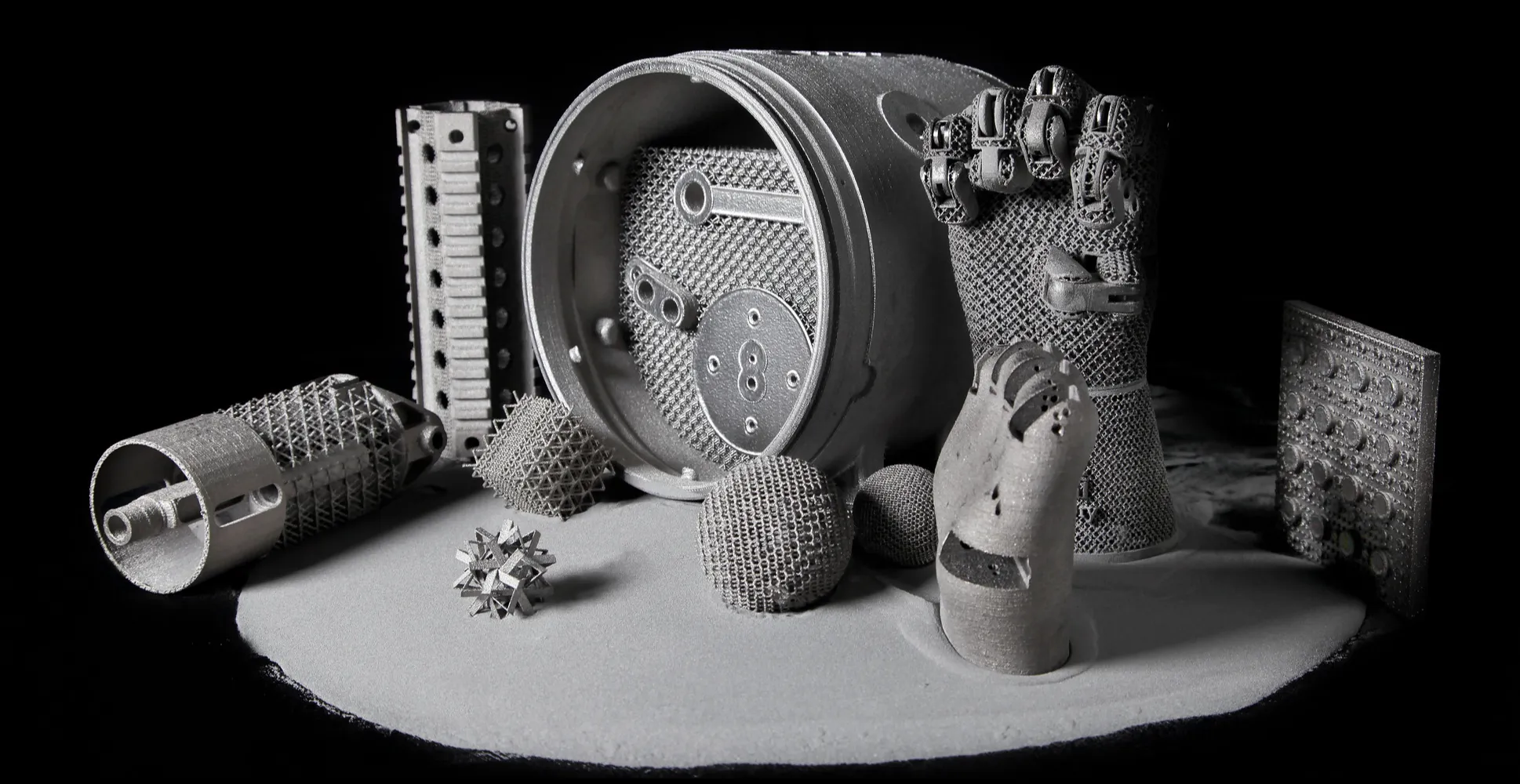 Electron-beam additive manufacturing produced the fully functional lightweight robotic hand and other parts pictured here, which were made from titanium powder (source: Oak Ridge National Laboratory)
