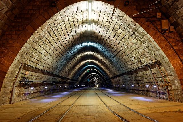 Masonry arch tunnel illustrating compressive arch action in structural analysis (Tunnel in Bratislava, Slovakia)