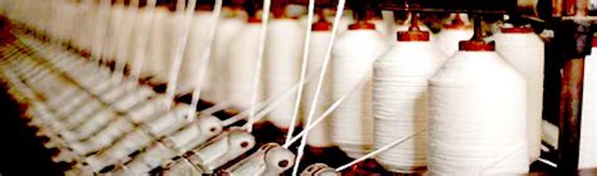 Fabric moving through a textile production line