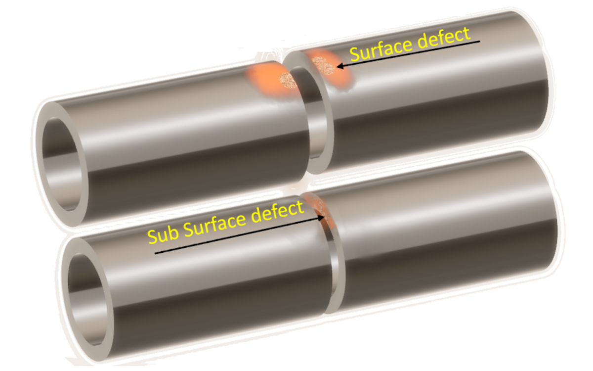 Example of a surface and subsurface defect in a metal part