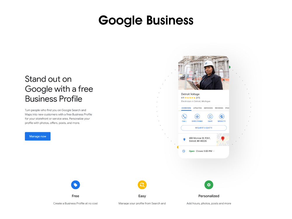 google business profile page