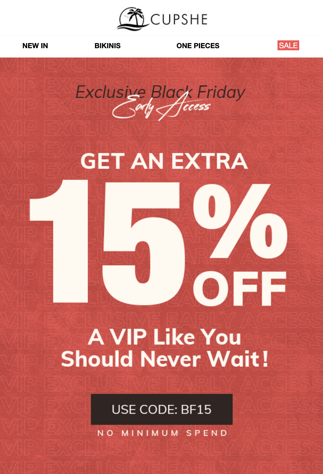 cupshe black friday email for vip