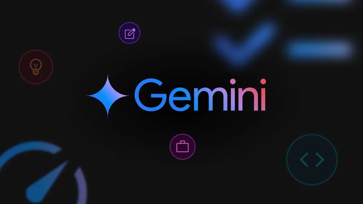 google gemini logo against black background with icons