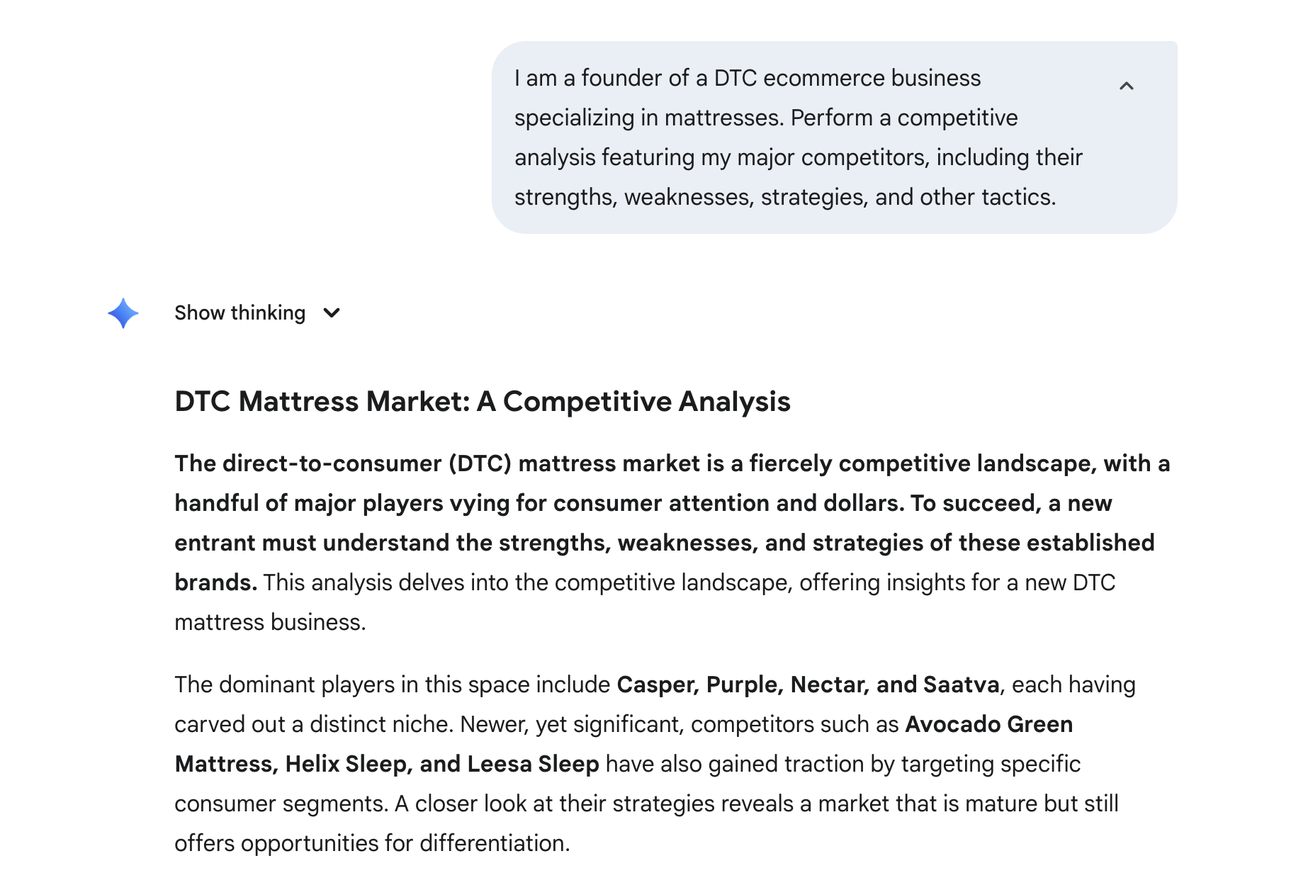 dtc mattress market competitive analysis by gemini
