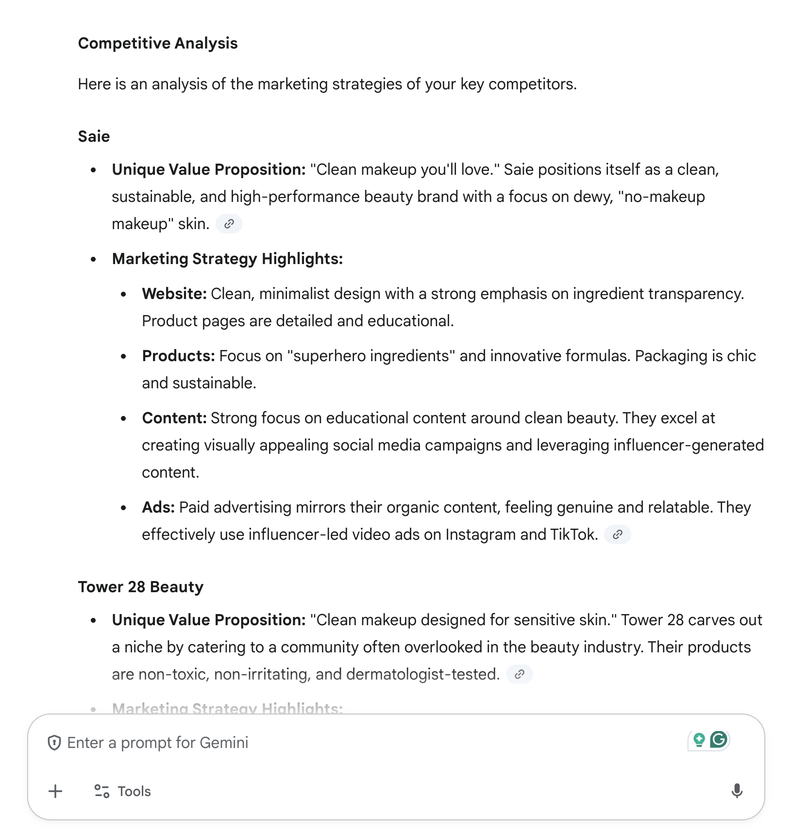 gemini competitive analysis of makeup brand saie