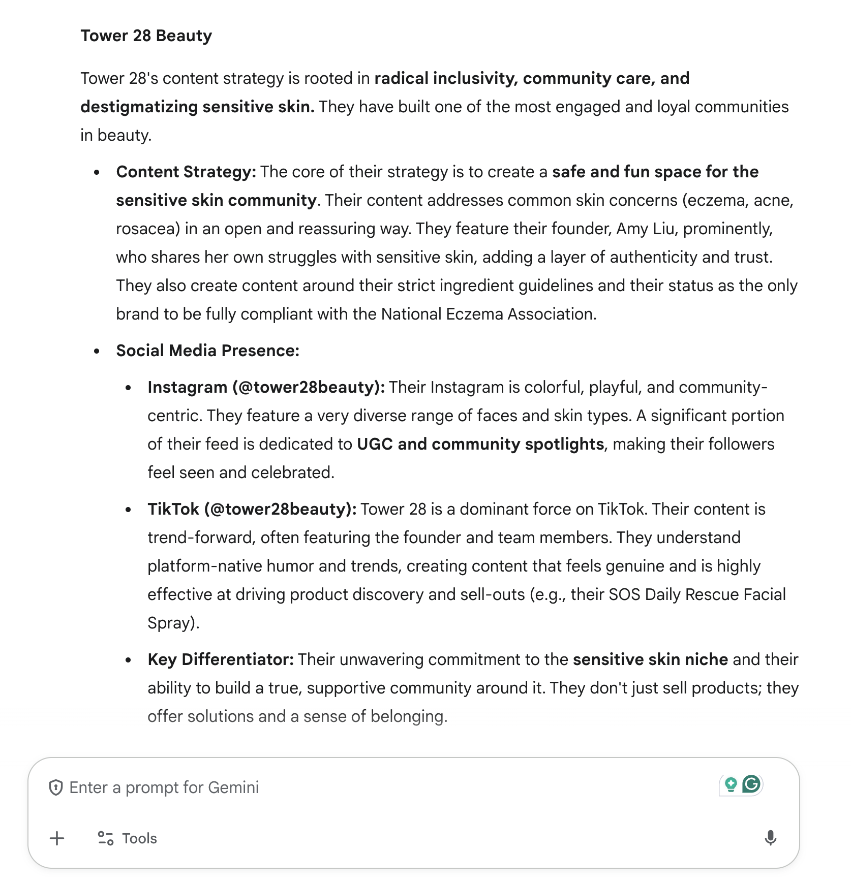 content strategy and social media presence of tower 28 on gemini