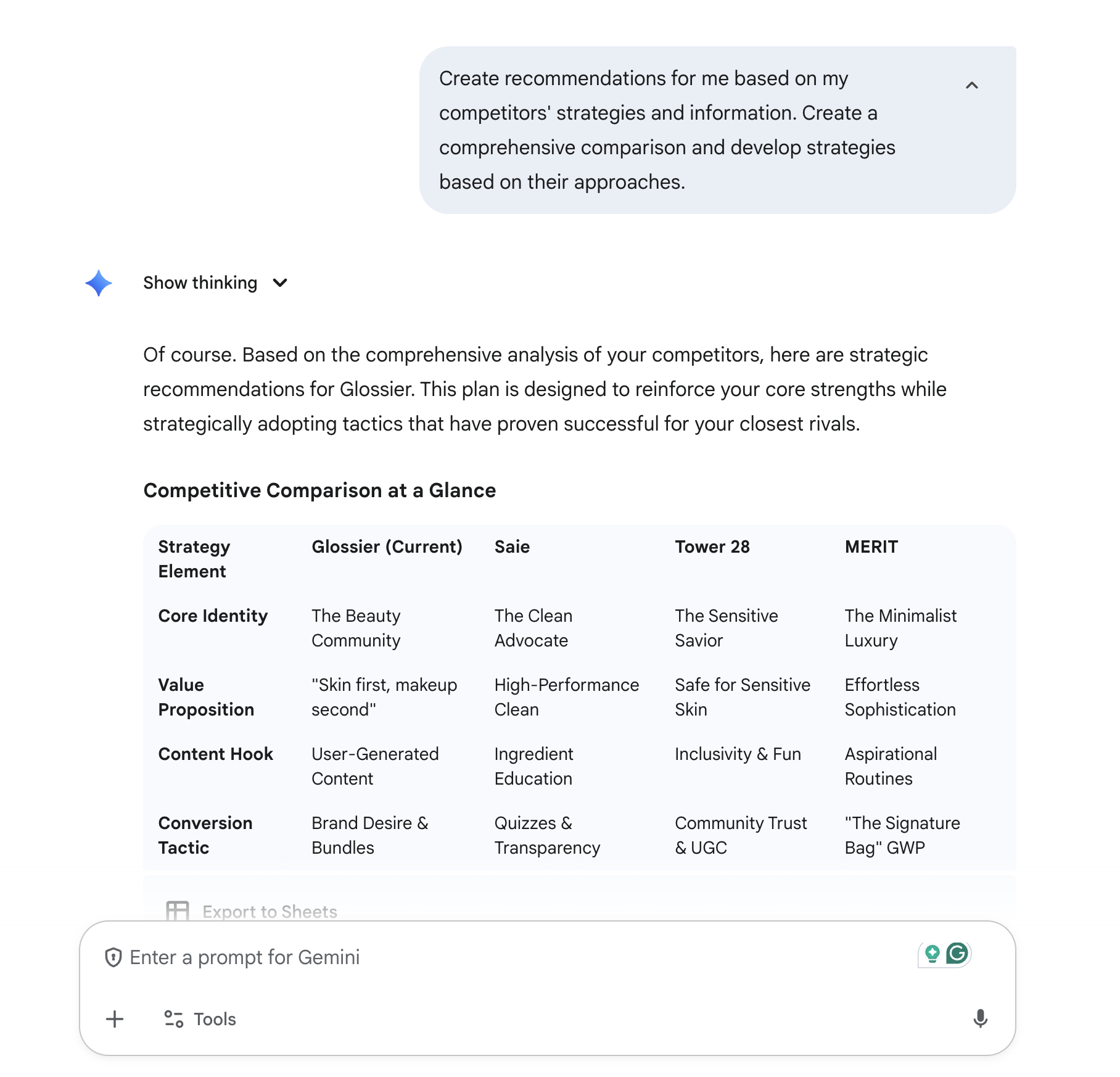 recommendations generated by google gemini for marketing