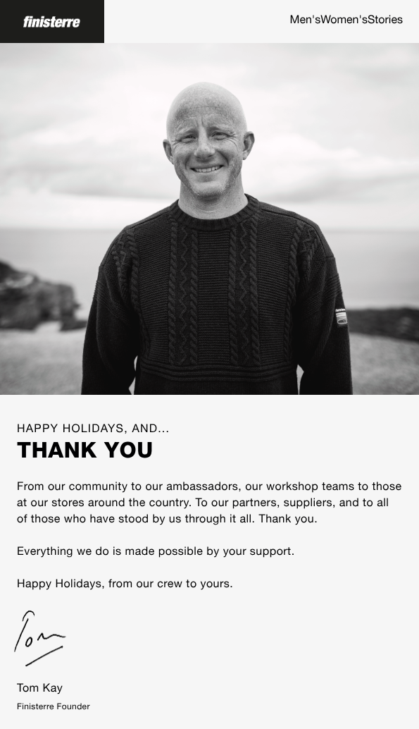 email from founder of finisterre
