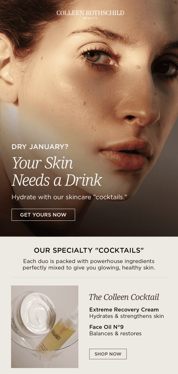 dry january email from skincare brand