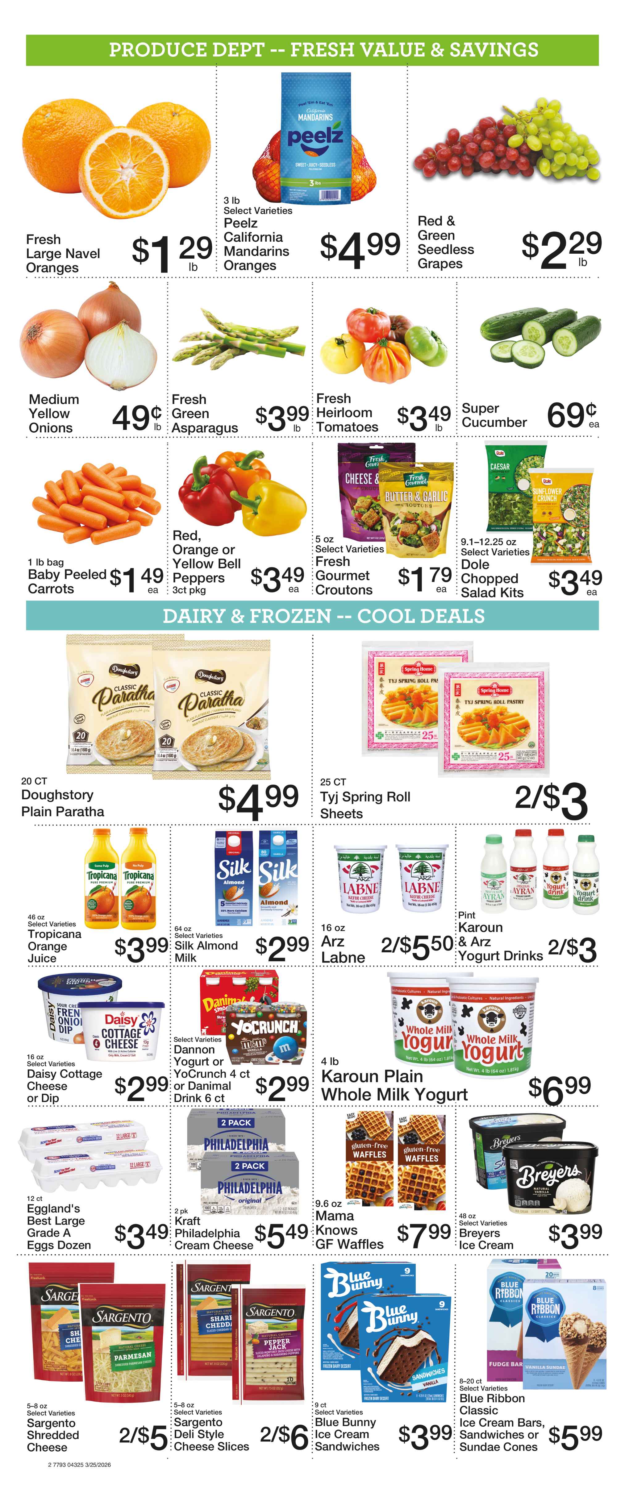 green vine market weekly ad: pudding cups, brownie mix, dole fruit bowls, old orchard juice, kellogs cereal, general mills cereal, dunkin k-cups, ground coffee, kraft mac and cheese, alreef date paste, heinz yellow mustard, alreef olive oil, nabisco snack crackers, ruffles chips