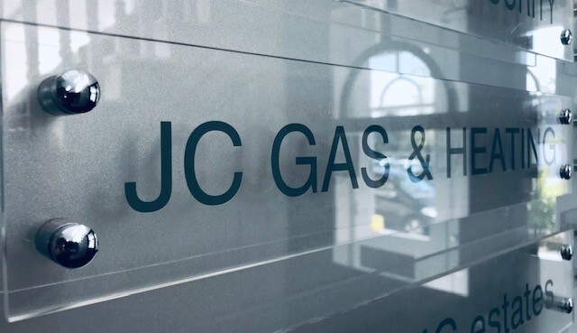 Plaque with the JC Gas & Heating Logo