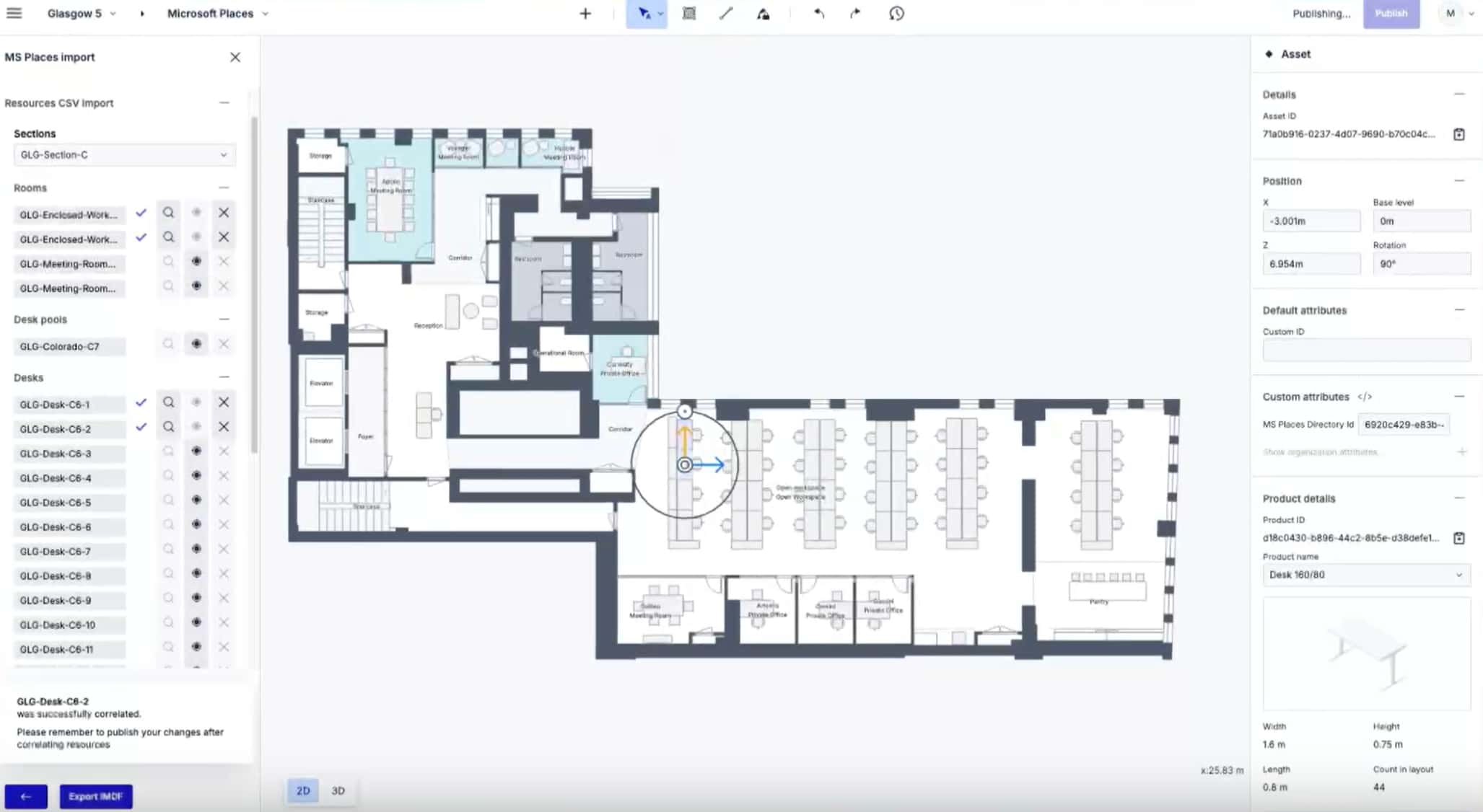 A screenshot of the Archilogic Editor showing the Microsoft Places Plugin
