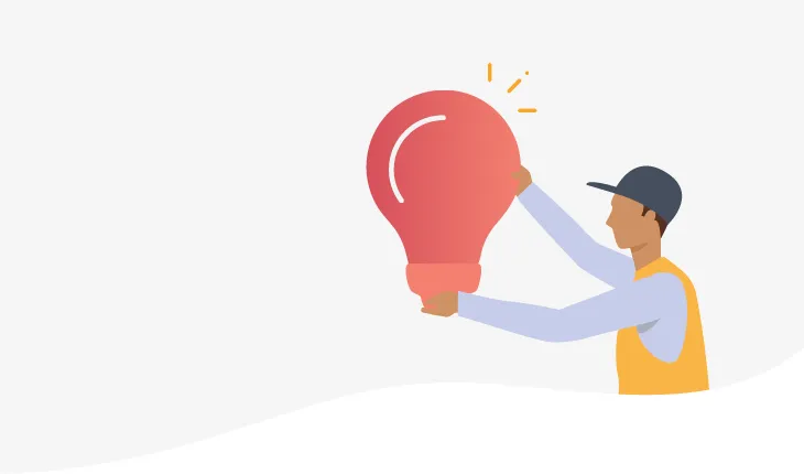 an illustration of a facilities manager in high vis holding an oversized lightbulb