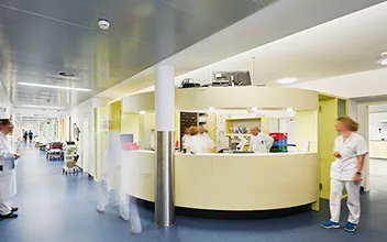 Reception at a busy hospital, maintained by a future focussed facilities team