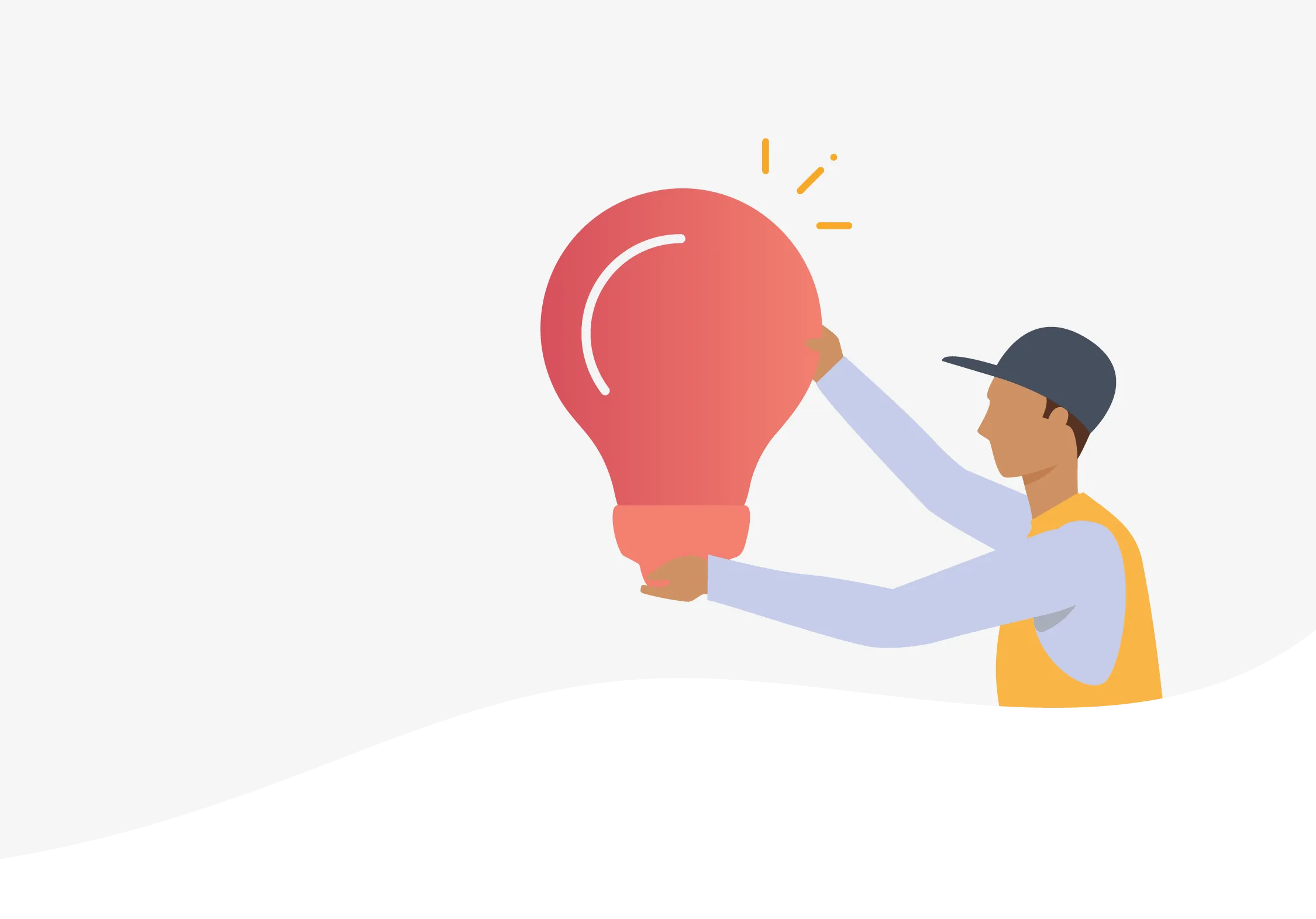 an illustration of a facilities manager in yellow overalls holding an oversized light bulb