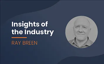 Insights of the Industry: Ray Breen on a blue background, paired with a black and white headshot of a mature man