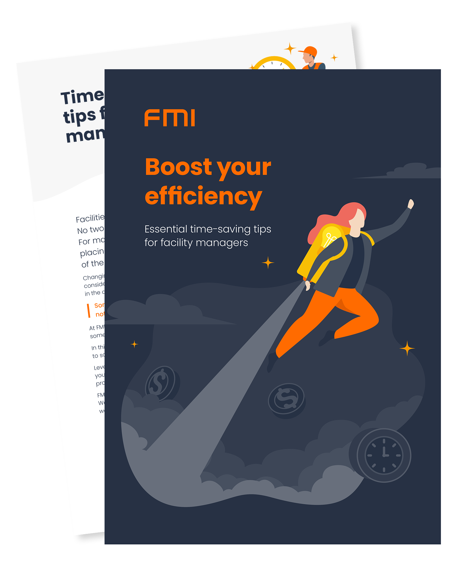 Boost your efficiency - time saving tips for facilities managers ebook splash showing front cover and sneak peek of content