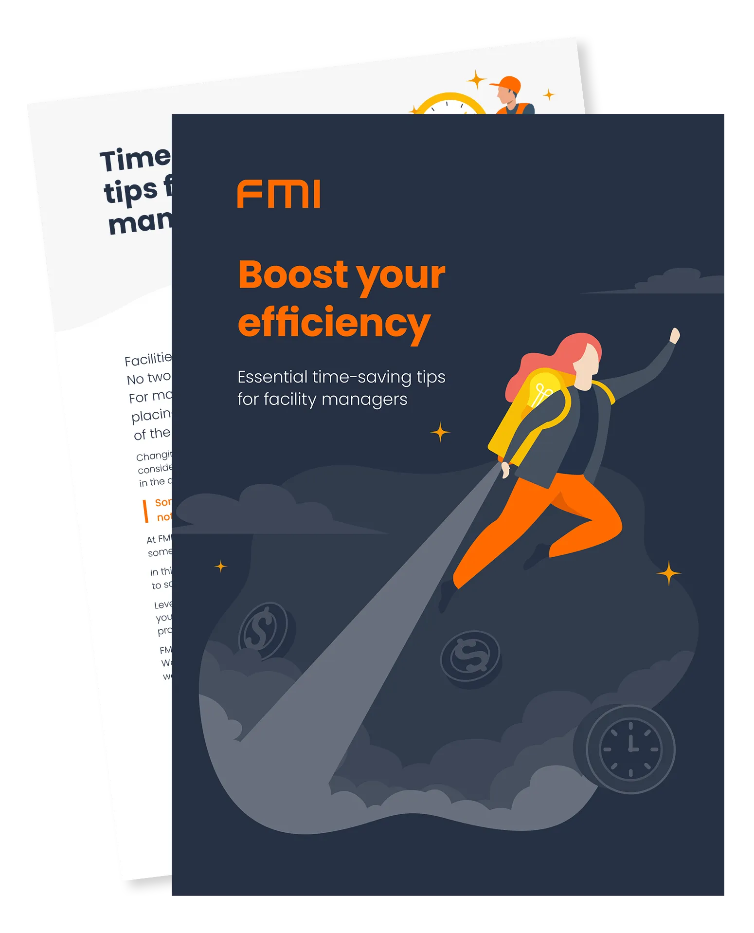 Boost your efficiency - time saving tips for facilities managers ebook splash showing front cover and sneak peek of content