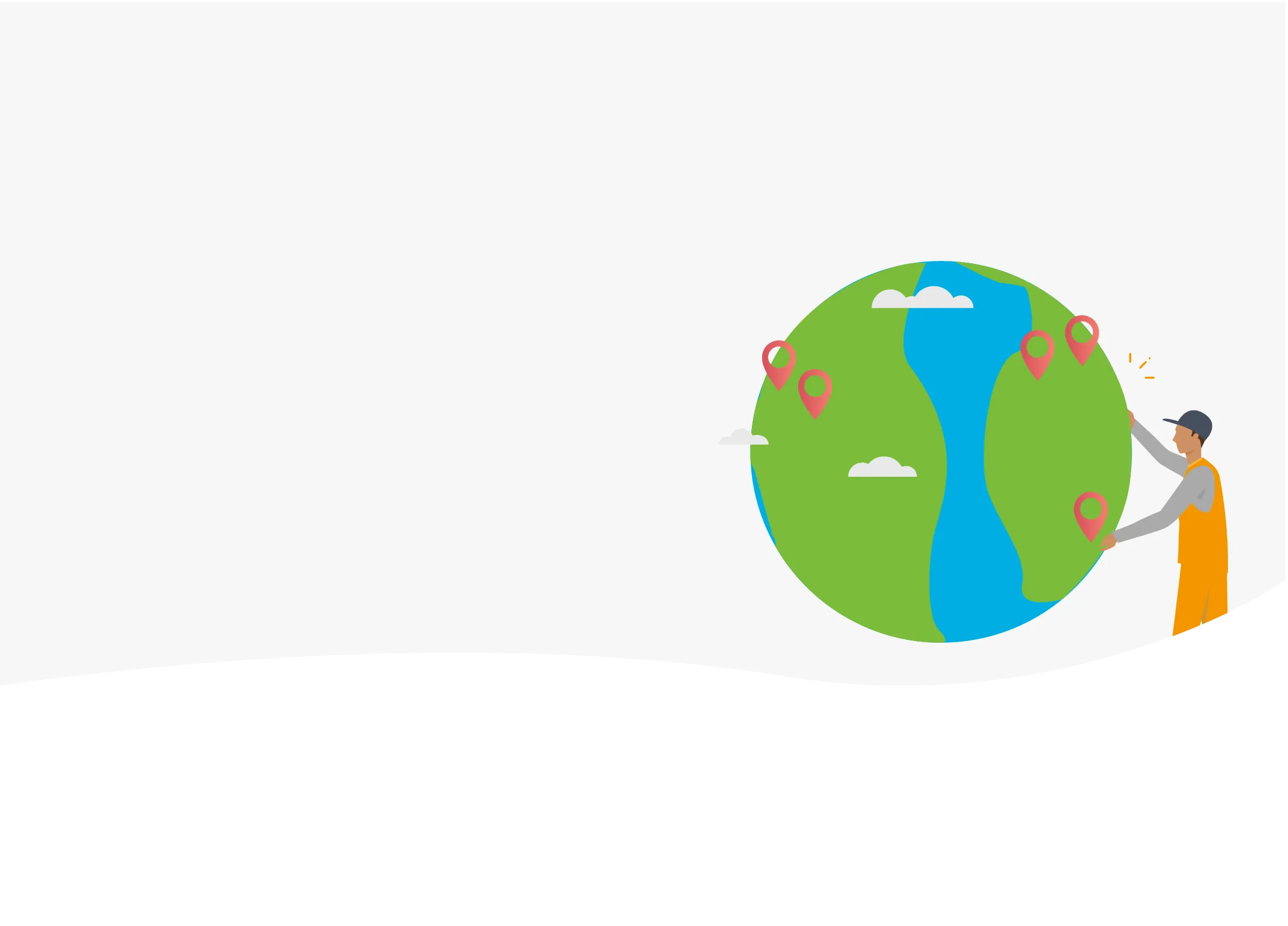 A facilities manager holds a globe with multiple locations represented by pin drops