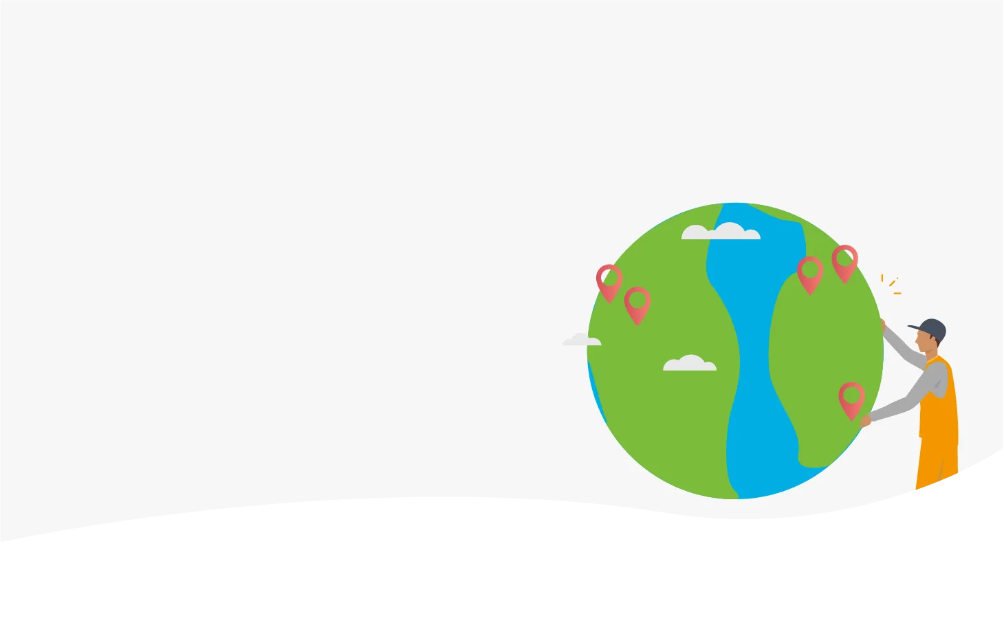 A facilities manager holds a globe with multiple locations represented by pin drops