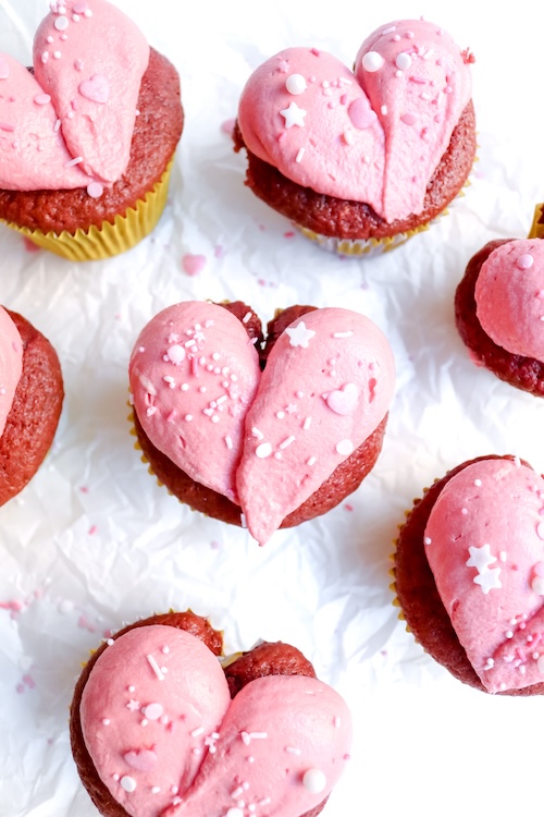 Heart-Shaped Red Velvet Cupcakes
