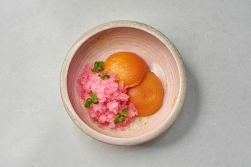 Poached Peaches with Granita