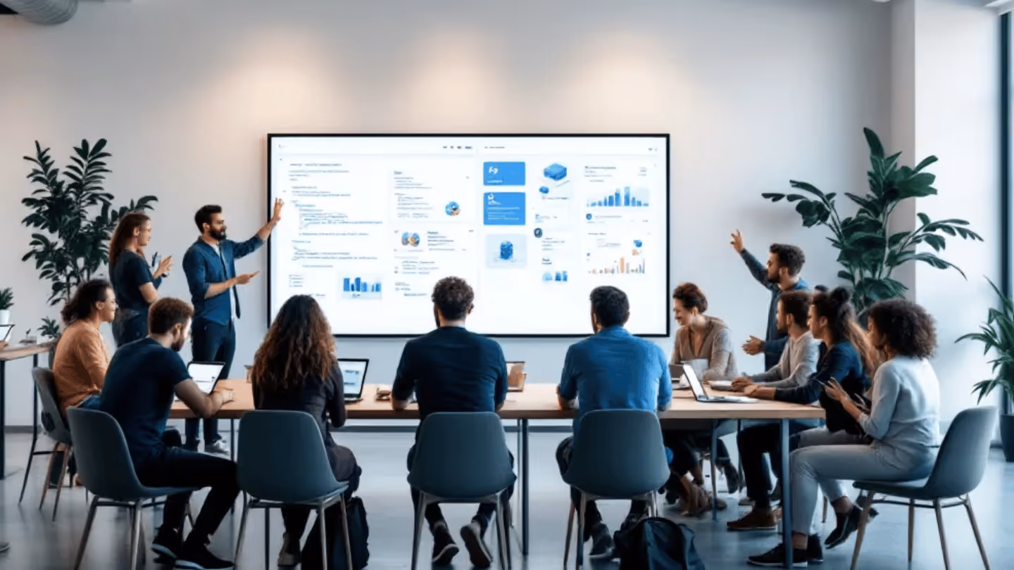 A diverse group of developers collaborating on a project, showcasing the benefits of hiring dedicated developers.