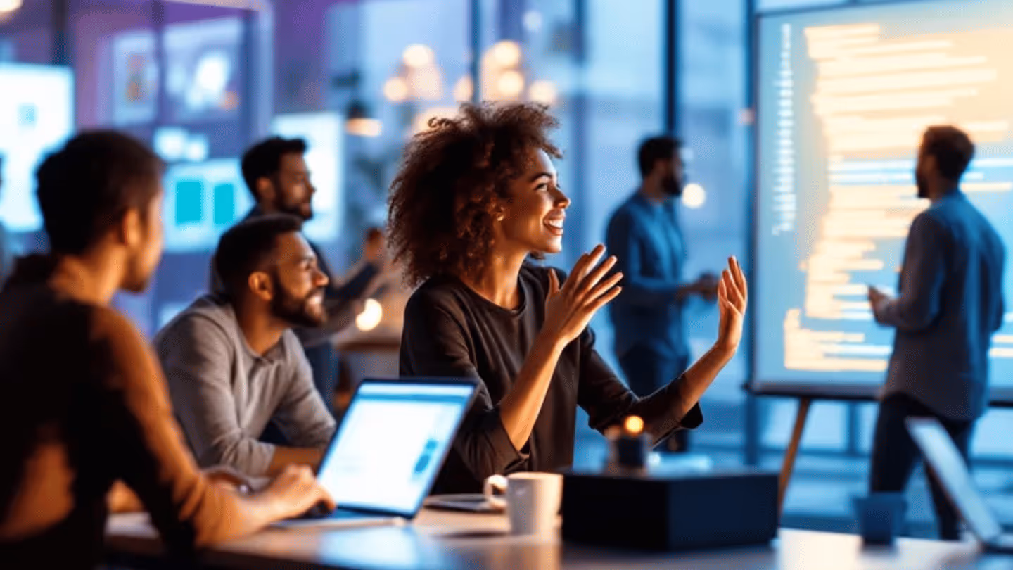 A team of dedicated developers collaborating on a software project, demonstrating the process of selecting the right team.