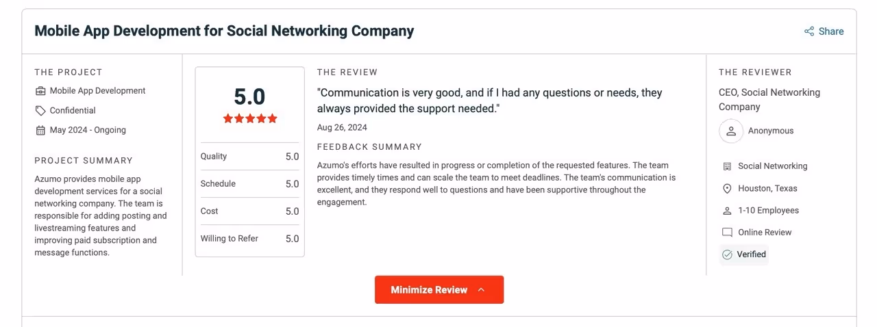 Azumo Houston client testimonial