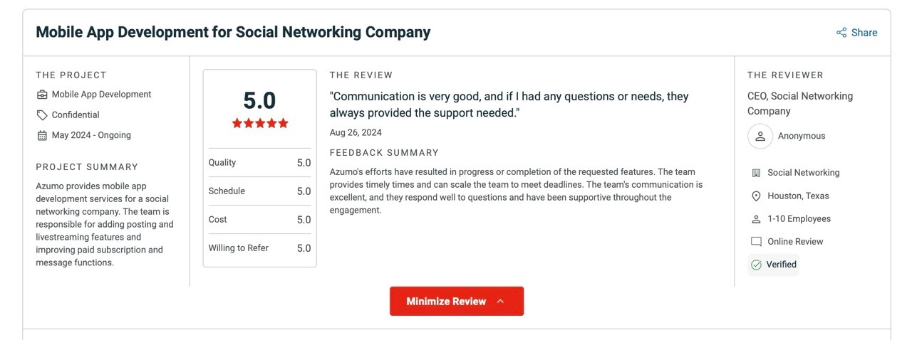 Azumo Houston client testimonial