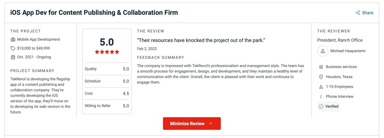 TekRevol Houston client testimonial