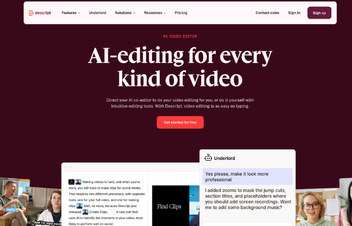 Descript AI video editing tool