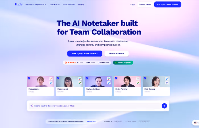 tl;dv AI note taking tool for remote teams