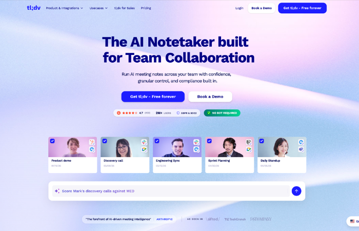 tl;dv AI note taking tool for remote teams