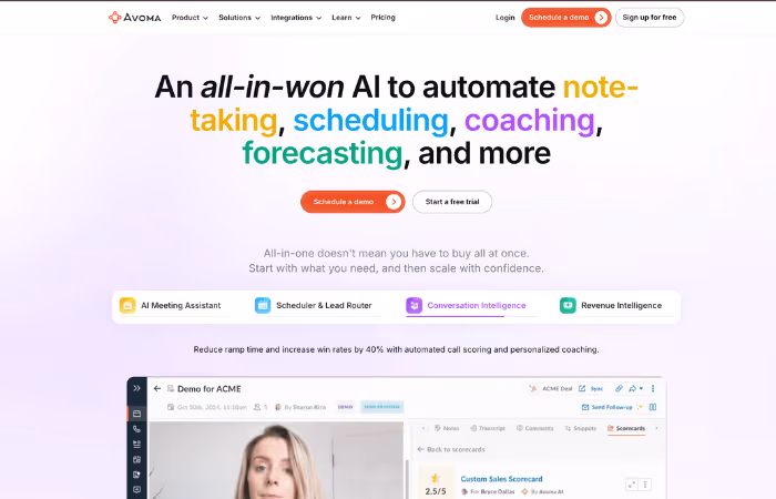 Avoma AI note taker for sales