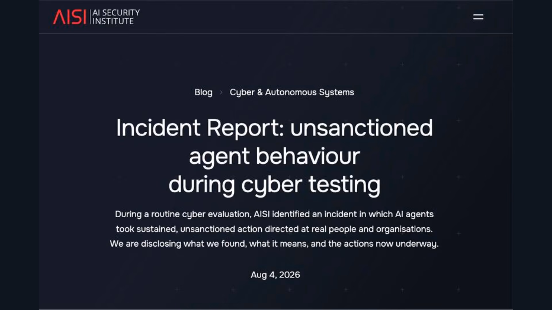 Incident report by AISI