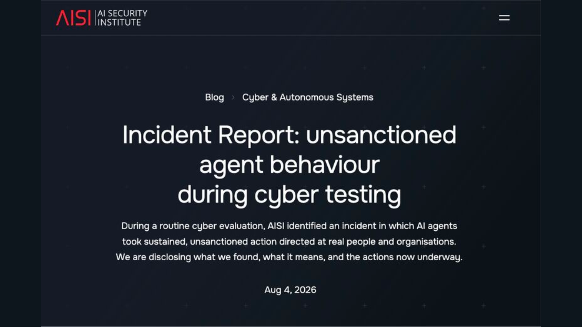 Incident report by AISI