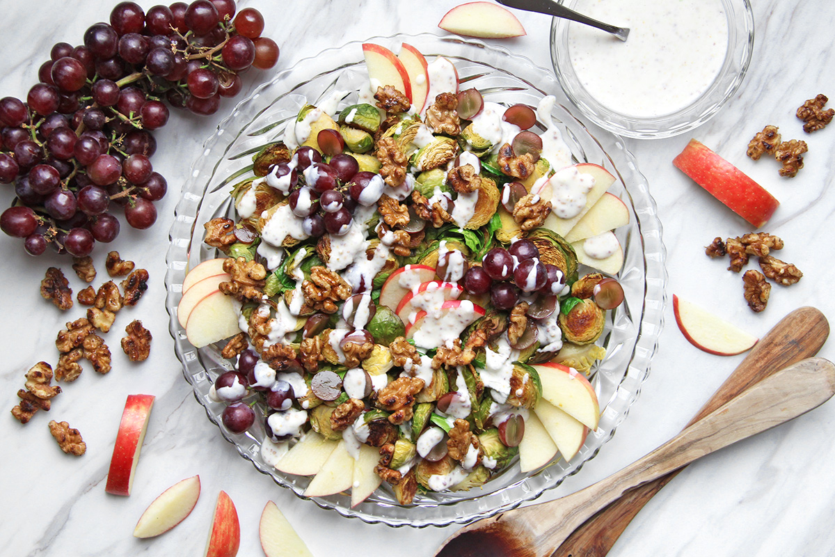 Vegan Brussels Sprouts Waldorf Salad