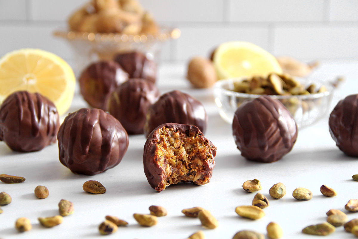 Healthy Fig, Pistachio, and Lemon Truffles