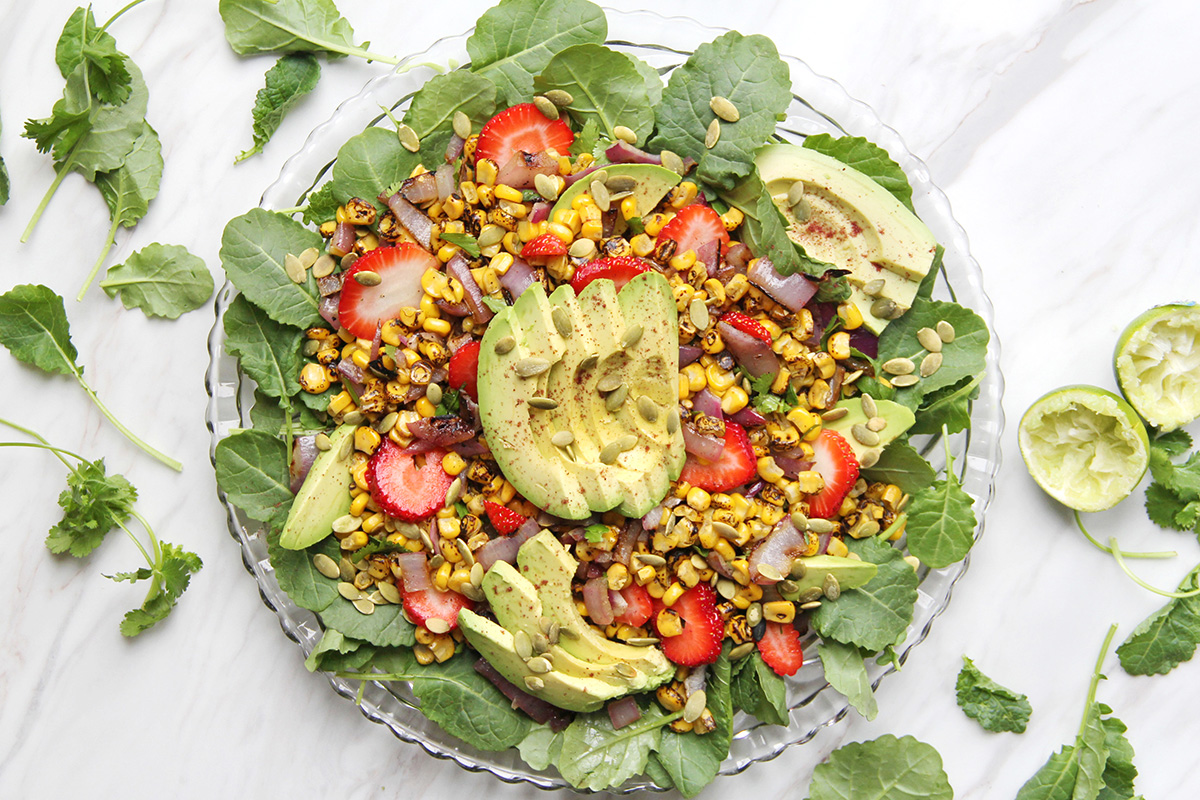 Summer Grilled Corn, Strawberry, and Avocado Salad