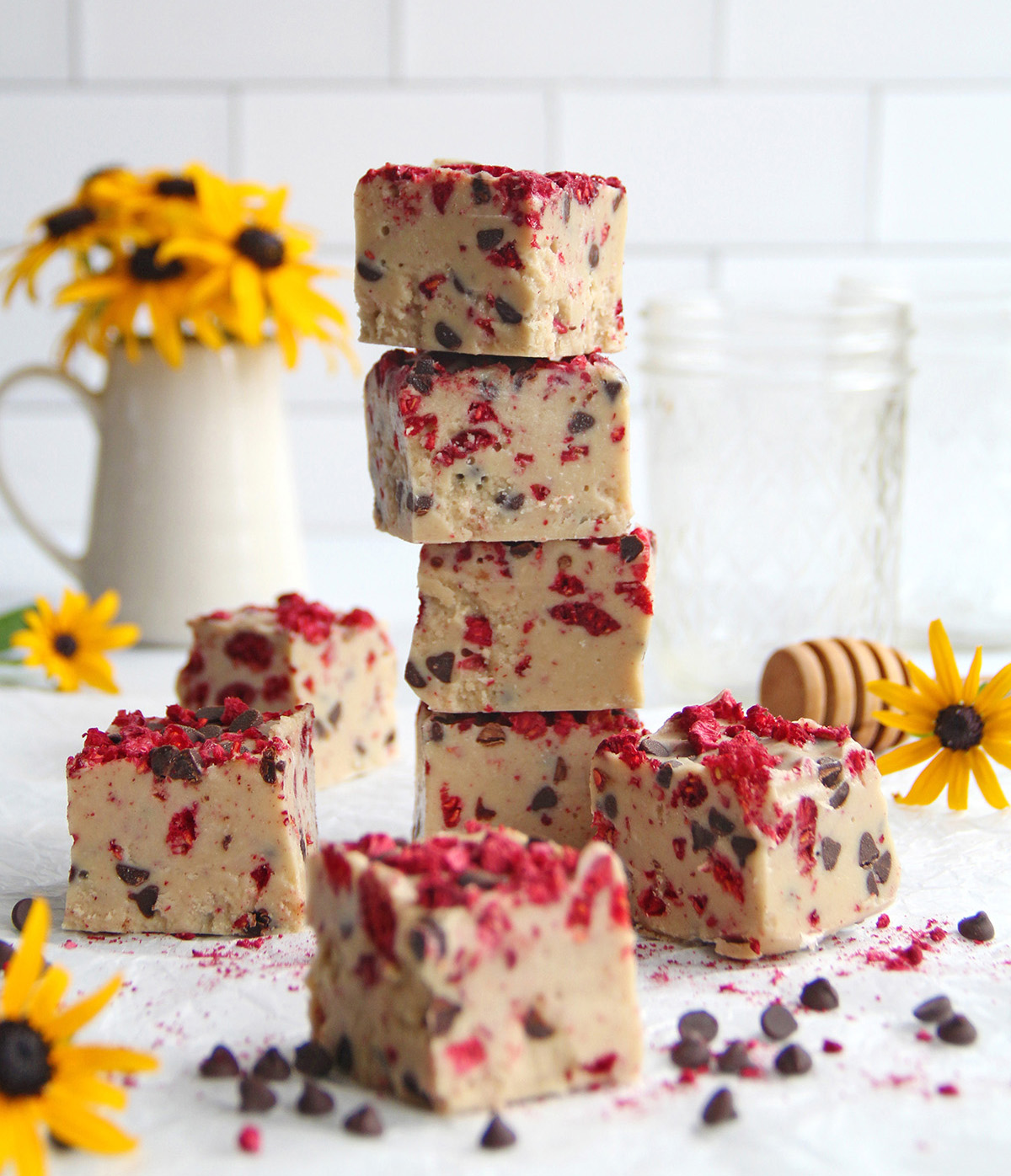 Healthy Honey Raspberry Chocolate Chip Freezer Fudge