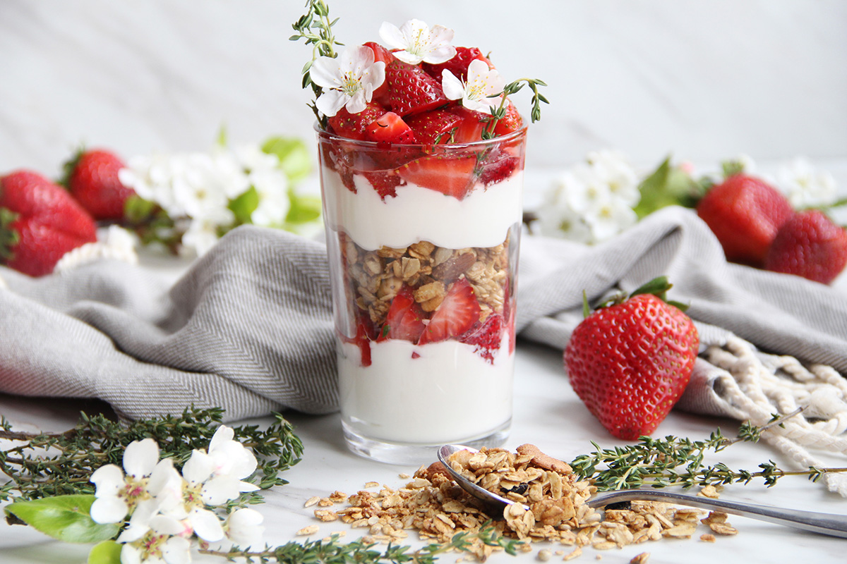 Strawberry Thyme Granola Breakfast Parfait