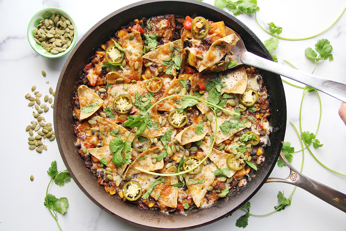 One-Pan Butternut Squash Black Bean Enchilada Skillet