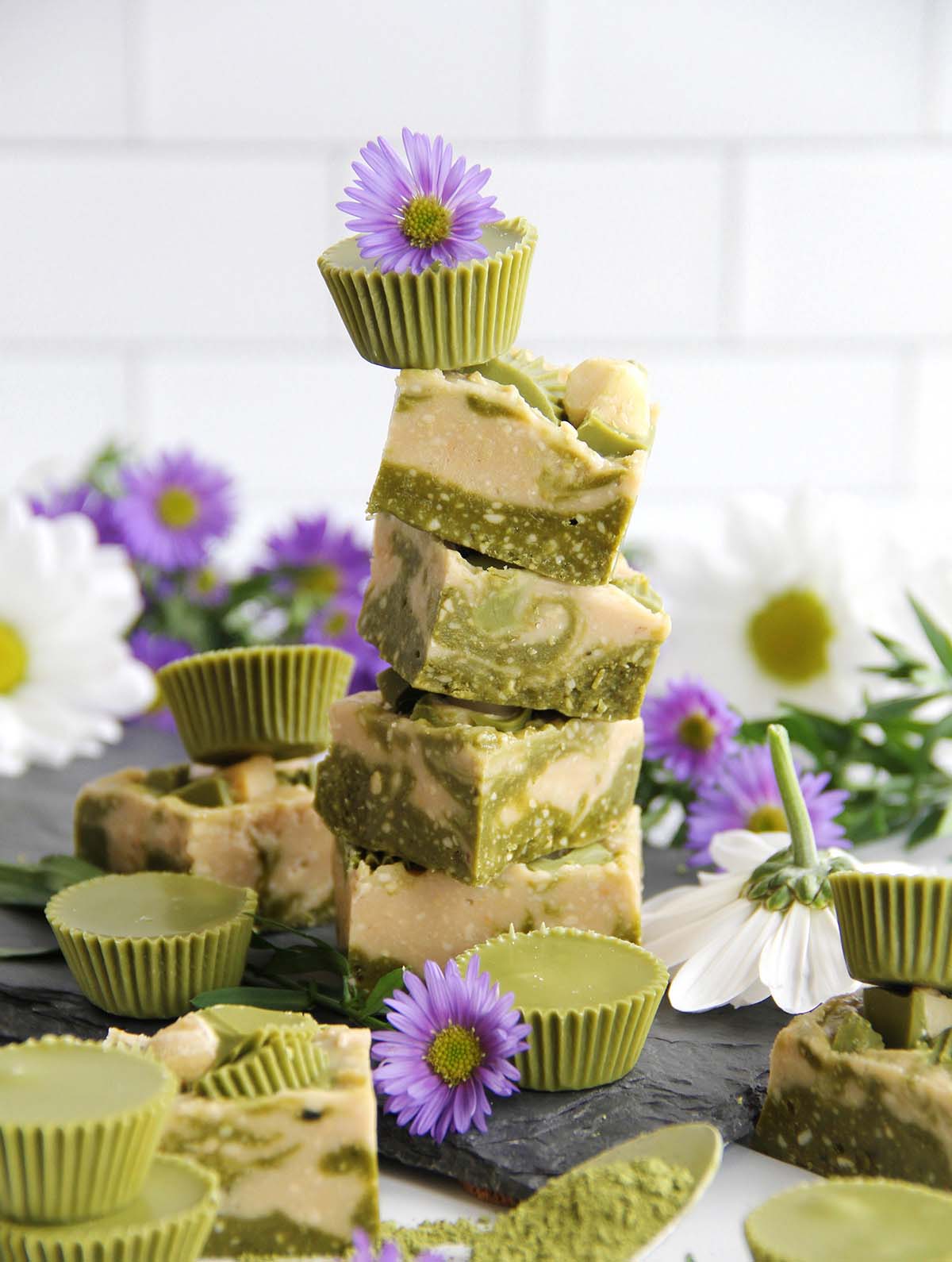 Healthy Matcha Honey Swirl Freezer Fudge