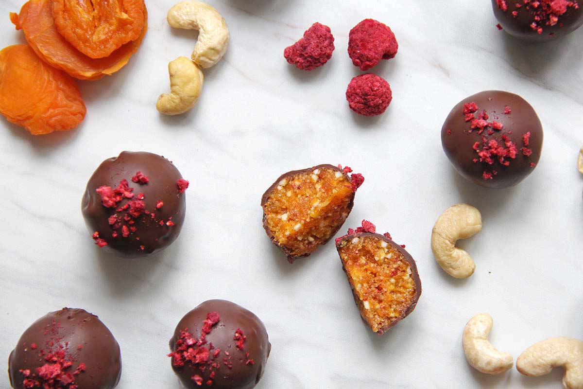 Healthy Raspberry, Apricot, and Ginger Truffles