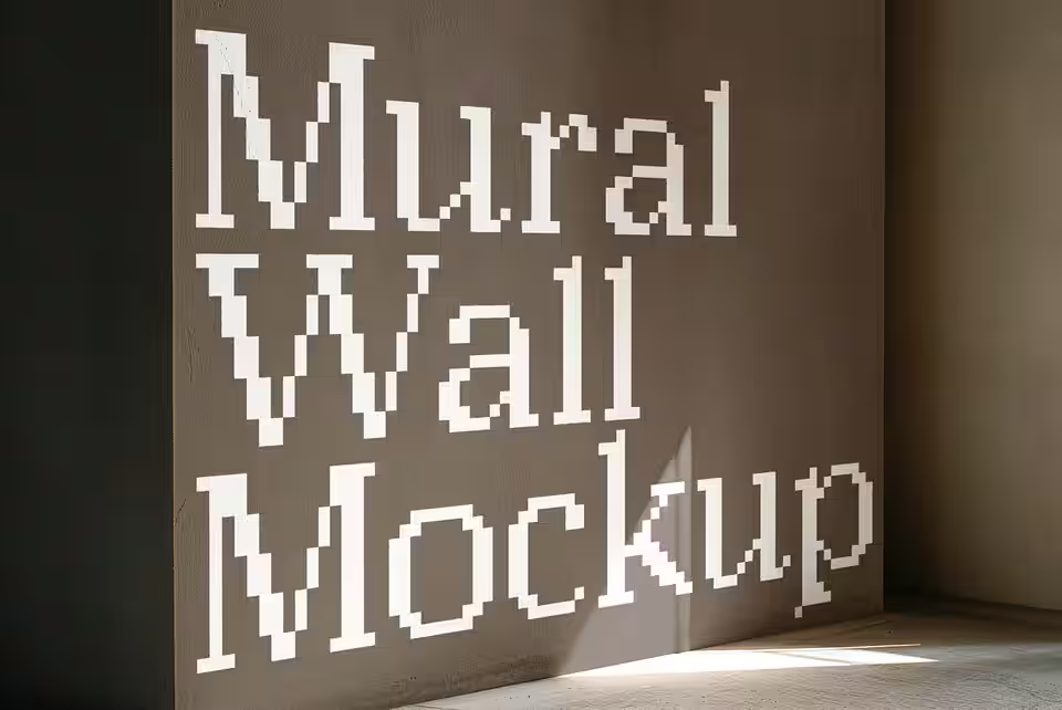 A tall concrete mural wall with a warm gradient design in raking daylight.