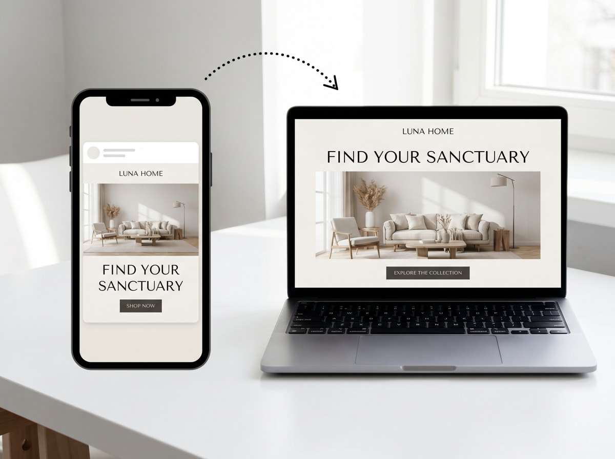 Ad headline matched to landing page headline split screen