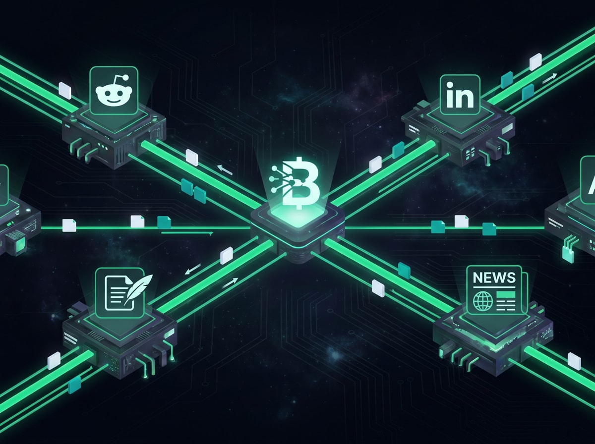 Interconnected content network across multiple platforms building AI authority