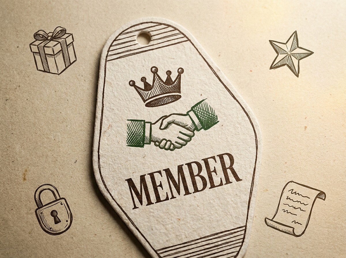 Illustrated membership pass representing brand loyalty benefits and exclusive perks